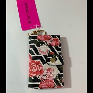 Betsey Johnson Striped Rose Flap Wallet Key Holder